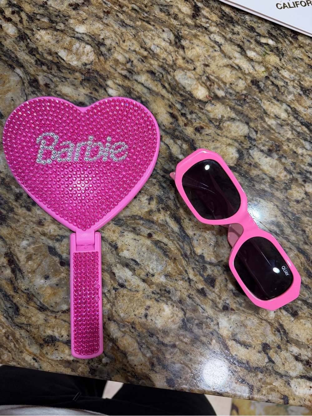 Barbie Hot Pink Heart Mirror and QUAY Pink Sunglasses Set